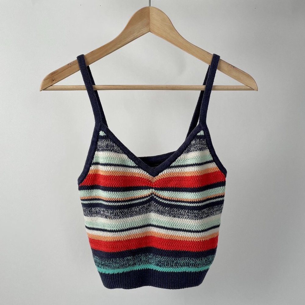 Aerie Cropped Knit Thin Strap Tank Top, Multicolour Stripes, Cotton, Size M